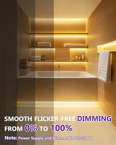 Outdoor COB LED Strip Lights Waterproof 3000K, 16.4ft IP67 24V Tape Light Warm White High Density, 2560 LEDs, 305 LM/FT, CRI 90+, Lighting for Backyard, Garden, UL Listed (Power Source Not Included) 5