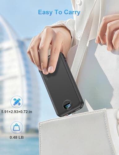 Portable Charger with Wall Plug, 10000mAh USB C Power Bank Fast Charging, External Battery Pack with Built in Cables, Digital Display, 5 Output 4 Input for iPhone Android Cell Phone Tablet 8