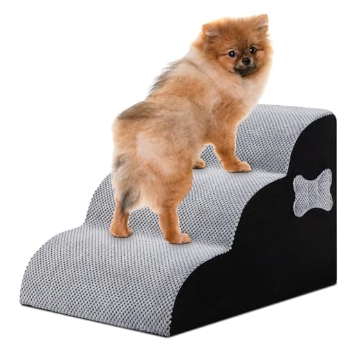 Dog Stairs for Small Dogs, 15.35”H 3 Steps Pet Steps for High Beds and Couch, Non-Slip Bottom Dog Steps,High Density Foam Pet Stairs Ramp for Small Dogs and Cats, with Removable Washable Cover, Grey