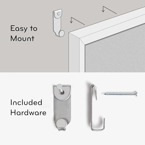 U Brands Farmhouse Linen Bulletin Board, 30" x 20", White Wood Frame, Wall Mounted Pin Board for Home Office, Classroom & Kitchen, Includes Push Pins 5