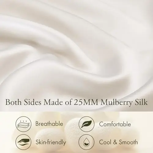 LILYSILK 100% Silk Pillowcase 1PC 25MM Pure Bed Pillowcase for Hair & Skin Oxford Envelope Double-Sides Charmeuse Silk,Ivory Standard 20x26 inches 3