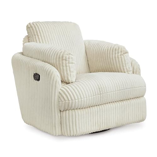 Signature Design by Ashley Tie-Breaker Casual Swivel Glider Recliner with Hidden Storage, White