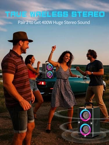 YIER Bluetooth Speaker, 200W Peak Loud Stereo with Big Bass, 20H Playtime, TWS, Fast Charging, Portable Handle, Wireless Large Boombox Bocina with LED Light for Party Outdoor Backyard Camping 6