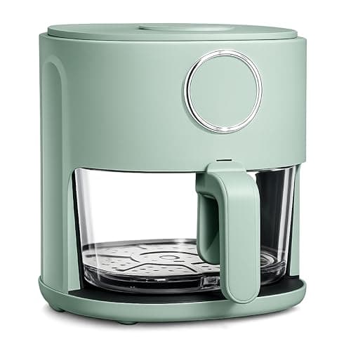 COOK WITH COLOR Colorful 1200W 4Qt Air Fryer: Glass Basket, Dishwasher Safe, 60min Timer, 6 Presets, Temp Control 175F-400F, 4 QT, Dark Sage
