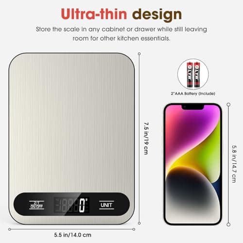 Mik-Nana Food Scale, 22lb Digital Kitchen Scale with 6 Units Tare Function & LCD Display, Stainless Steel Weight Grams and Ounces for Baking, Cooking and Meal Prep (Batteries Included) 5