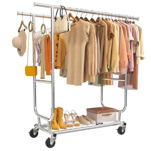 dgedby Clothes Rack Heavy Duty 620LBS For Hanging Clothes, Commercial Garment Rack Heavy Duty,Collapsible ＆ Portable Clothes Rack with Wheels,Rolling Clothing Racks Metal Clothing Rack (CR-H)