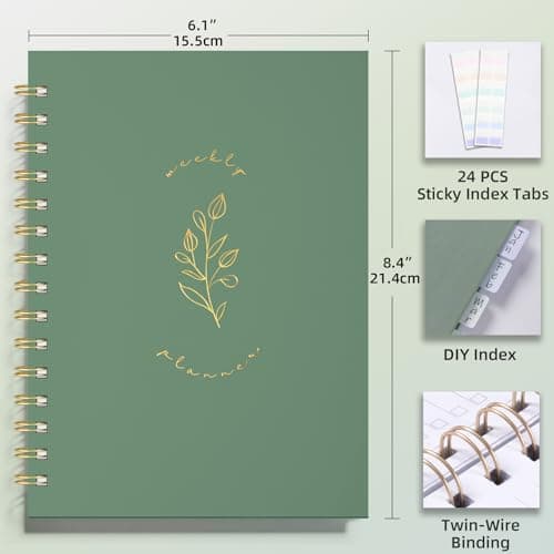 Undated Weekly and Monthly Planner Spiral Bound- Weekly Goals Notebook, To Do List, Habit Tracker Journal, Academic, Aesthetic, Stylish School or Office Supplies(6.1" x 8.4" - Green) 5