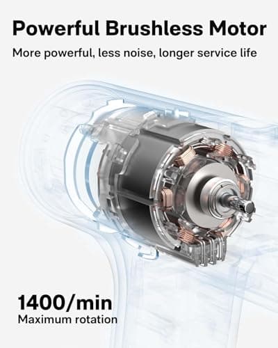 HOTO Cordless Brushless Drill 12V, LED Display Screen, 30 Precision Gears, 2 Working Modes, 2000mAh Battery, 266 In-lbs (30N·m) Torque, 3/8 Inch Keyless Chuck, 1400RPM, 10 x Bits, 8 x Drill Bits 6