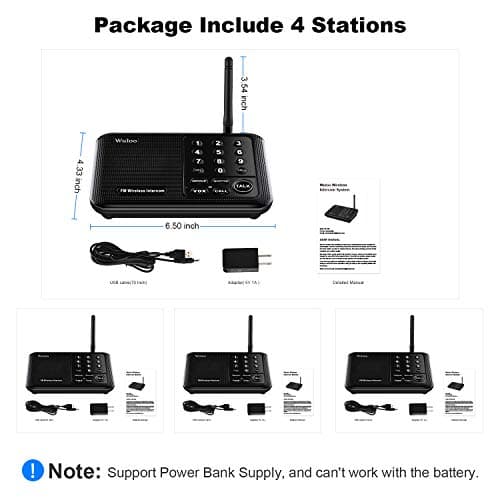 Wuloo Intercoms Wireless for Home 5280 Feet Range 10 Channel 3 Code, Wireless Intercom System for Home House Business Office, Room to Room Intercom, Home Communication System (4 Units Set, Black) 7