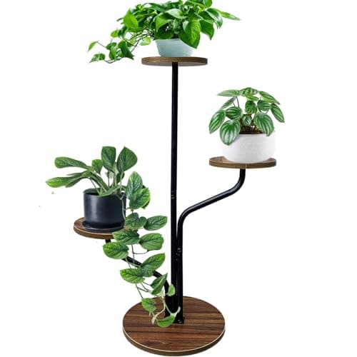 Koalaime 3 Tier Plant Stand Indoor, Metal Wood Plant Stands For Indoor Plants Multiple, Corner Flower Pot Stand Tiered Plants Shelf Stands for Living Room Bedroom, Brown