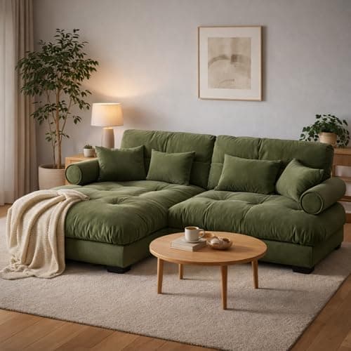 94" Modular Sectional Sofa,Velvet Upholstered Couches for Living Room,3 Seater Green Sofa Couch with Movable Ottoman,Big Comfy Loveseat Sofa with Deep Seats for Living Room,Apartment,Bedroom