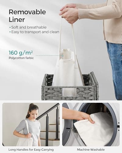 SONGMICS Laundry Hamper with Lid, 23.8 Gallon (90 L) Synthetic Rattan Clothes Laundry Basket with Lid and Handles, Foldable, Removable Liner, Dove Gray ULCB51WG 7
