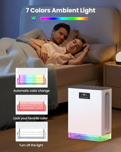 BIZEWO Dehumidifier for Home, (980 sq.ft) Queit Dehumidifiers for Bathroom, Basement, RV with 101 oz Water Tank, 2 Modes, Auto Defrost, Auto Shut Off, Timers, 7 Colors Ambient Light 6