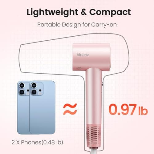 Hair Dryer, 160,000 RPM High-Speed Ionic Blow Dryer for Fast Drying, Professional Lightweight Hairdryer with Diffuser, Magnetic Nozzle, 4 Temps & 2 Speeds, Low Noise for Travel & Home - Pink 6