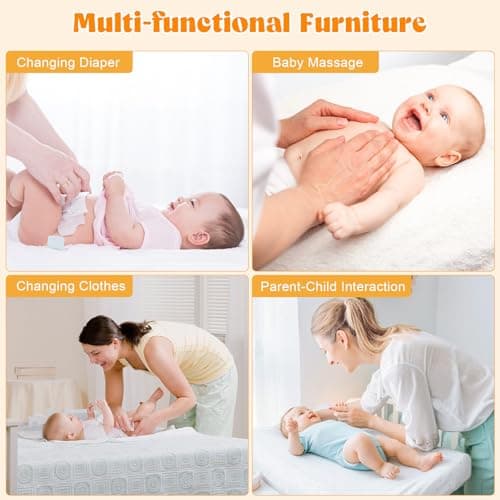 Baby Dresser with Changing Table Top, Baby Changing Table Dresser with 5 Drawers and Adjustable Shelves, Multi-Functional Diaper Changing Station, Nursery Organizer for Kids Bedroom, White 8