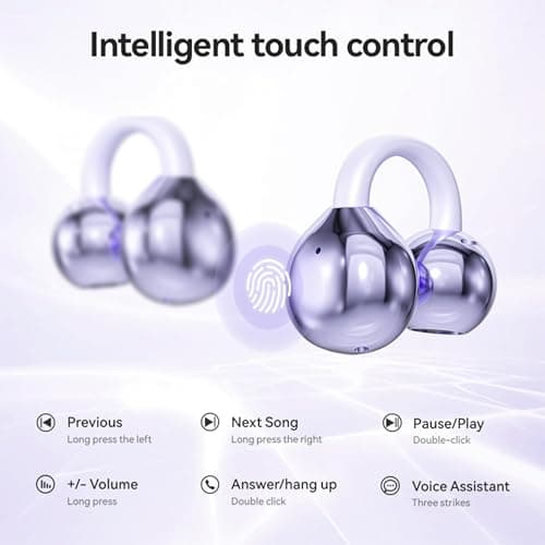 MAcnas Open Ear Clip Headphones Wireless Earbuds Bluetooth 5.4 Sports Earphones Wireless Charging Case & LED Power Display Waterproof Fitness Headphones for Running (Purple) 6