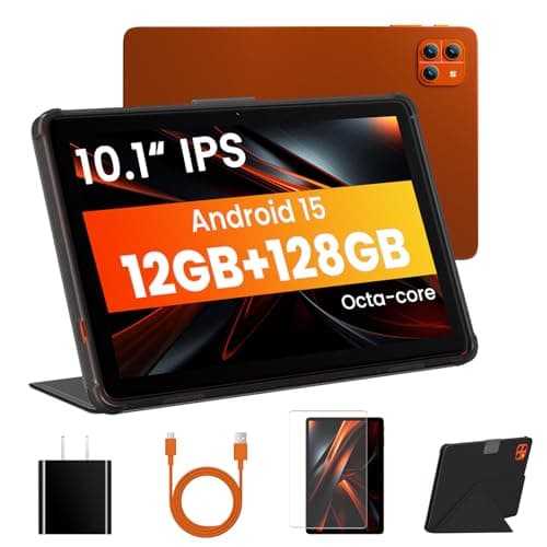 10 inch Android Tablet 2026, 12GB RAM 128GB Storage (up to 2TB), Tablet with Foldable Stand Case, Octa-Core Processor, IPS HD Display, Wi-Fi 6 & Bluetooth 5.4, Android 15, 6000mAh Battery