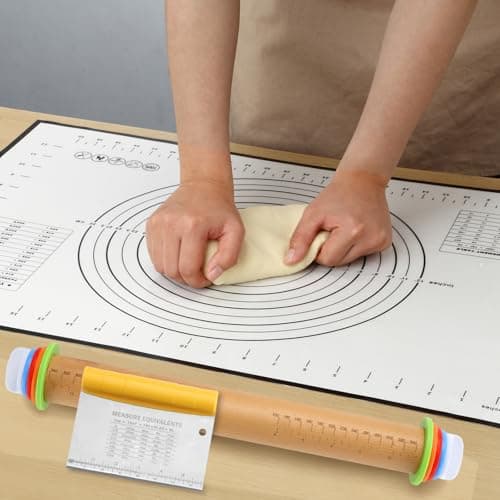 Unokit Rolling pin 3-Piece Set, 17.5" Rolling Pin with Adjustable Thickness Rings, Wooden Dough Roller, Rolling Pins for Baking Pizza, Pasta, Bread - Baking Essentials 6