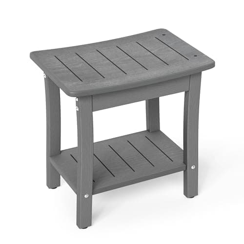 Homenjoy HDPE Shower Bench Stool, Waterproof Shower Seat for Inside Shower, Shower Stools for Shaving Legs with Storage Shelf for Bathroom, Gray