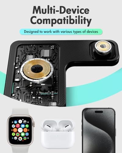 Wireless Charger iPhone Charging Station: 3 in 1 Charger Stand Multiple Devices for Apple - iPhone 17 16e 16 15 14 Pro Max 13 12 11 - Watch 11 10 9 8 7 6 5 4 3 2 SE and Ultra Series - Airpods 4 3 Pro 7