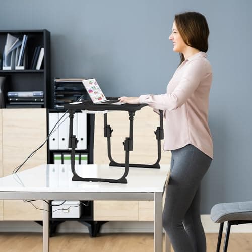 Lap Desk for Bed Adjustable Height, Foldable Bed Table with Storage Drawer, Tablet Slot & Cup Holder, Portable Laptop Stand for Bed & Sofa, Bed Desk for Adults & Kids, Black 9