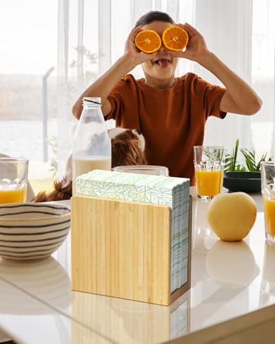 MaxGear Bamboo Napkin Holder for Tables, Wooden Freestanding Tabletop Tissue Dispenser for Kitchen, Dining Room, Party, Outdoor, Holds 5.5x5.5 or Larger Napkins for Home, Restaurant, Hotel, 1 Pack 5