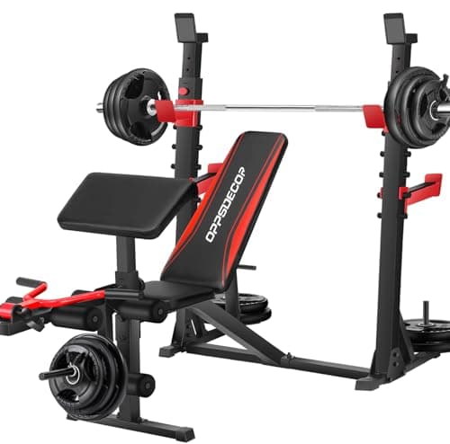 OPPSDECOR 900LBS Weight Bench Set with Squat Rack Preacher Curl Weight Bench with Leg Extension Bench Press Set Workout Bench for Home Gym Full Body Workout