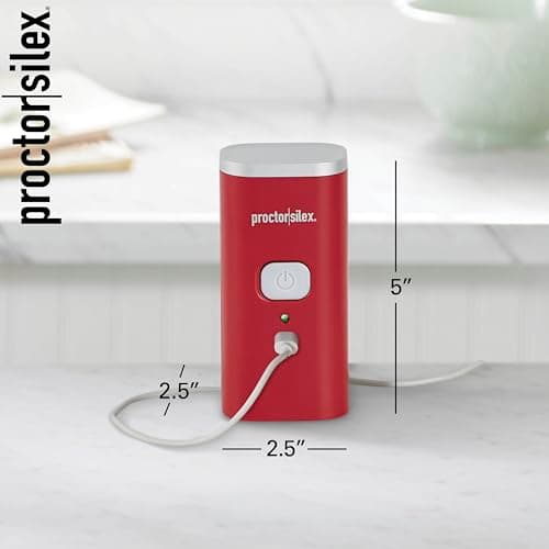Proctor Silex Automatic Electric Can Opener, Hands Free Cordless Operation & USB Rechargeable, Self-Aligning, Cut Smooth Touch Lid Edges, Compact and Easy to Store, Red 8