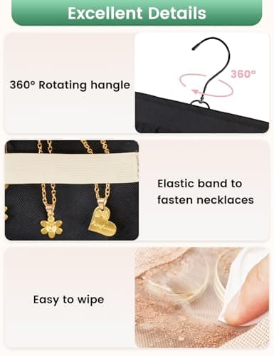 Carbrea Hanging Jewelry Organizer - Large Double-Sided Jewelry Storage Butterfly Necklace Holder Earrings Holder Organizer with Metal Hook for Door Closet Wall - Black 5