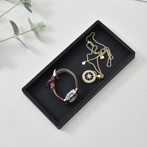 2PCS 11.8” L x 5” W Silicone Soap Dispenser Tray, Bathroom Sink Vanity Trays for Dresser Tops, Toilet, Small Black Tray for Scrubber, Lotion Bottles, Perfume, Jewelry, Candle, Key Trinket Ring-Black 7