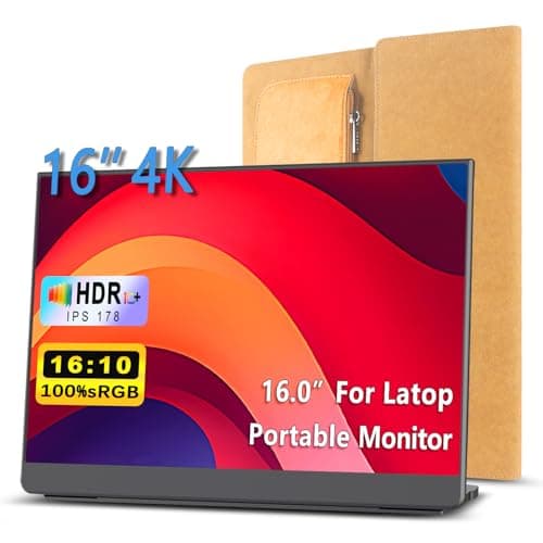 Wanlusiri 4K 16-Inch Portable Monitor for Laptop - 3840x2400 16:10 IPS Second External Travel Display With Folding Stand - Ultra-Slim Gaming Screen for MacBook Mini PC