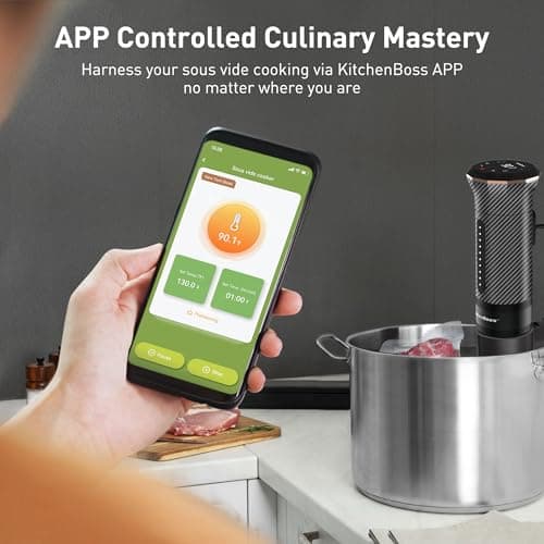 KitchenBoss Wifi Sous Vide Machine: Ultra-quiet Sous Vide Cooker Immersion Circulator APP Control, IPX7 Waterproof Stainless Steel 1100W Professional Sous Vide Precision Cooker, Black (G300PT) 6