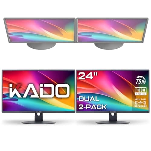 Kado Dual Monitor Setup - 2-Pack 24" 1920x1080 Computer Monitor 75Hz VESA Mount HDMI Office Gaming Hybrid Built-in Speakers (E24X Dual Series)