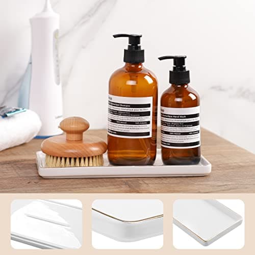 Gurygo 8" Bathroom Tray, Ceramic Vanity Trays for Bathroom, Small Ceramic Trays, Kitchen Soap Tray for Kitchen Counter (White with Gold-Edged, 8",Set/1) 5