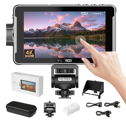 VILTROX DC-550 5.5 Inch Touchscreen Camera Field Monitor, 4K HDMI, 1200 nits, Camera Monitor with Battery, Sunshade Hood, 3D Lut, Peaking Focus Assist, 160° Wide View Angle, DC 12V Type-C 5V in