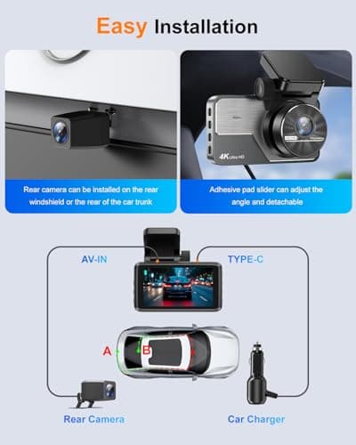 Dash Cam Front and Rear 4K+2K, Dash Camera for Cars, Car Camera, Dual Dashcams for Cars with Night Vision, Built-in WiFi 64GB Card, 24 Hours Parking Monitor, Loop Recording 9