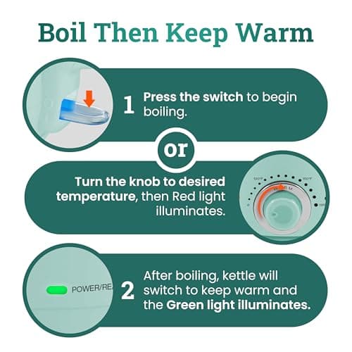 Elite Gourmet 1.2L Electric Glass Kettle, 1200W Fast Boil, Adjustable Temperature Control & Keep Warm, BPA-Free Borosilicate Glass, Auto Shut-Off & Boil-Dry Protection, 360° Cordless Base, Mint 8