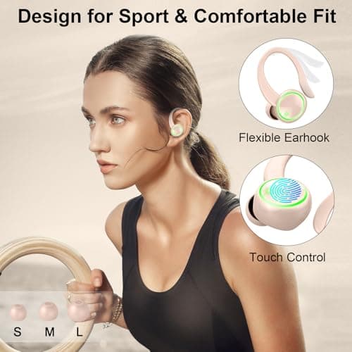 Matast Wireless Earbuds, Bluetooth 5.4 Headphones Sports, 50H Playback Over-Ear Buds with ENC Noise Cancelling Mic, Deep Bass Fitness Earphones Gym Running Workout with Earhooks, Waterproof 5