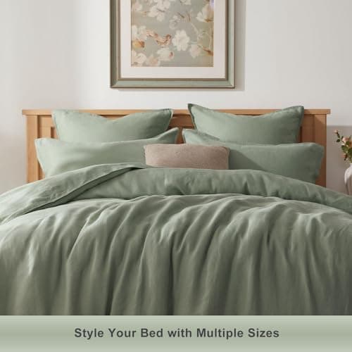 TOSMO 100% Linen Pillowcase Standard Size, Set of 2, Stone Washed Pillowcases Envelope Closure, Soft and Durable Pillow Cases, 20" X 26", Sage Green 6