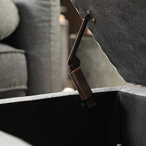 SONGMICS Storage Ottoman, Storage Bench, Tufted Entryway Bedroom Bench, 17.7 x 46.5 x 17.7 Inches, Hinges Easy Lid Operation, Wooden Legs, Linen-Look Cover, Loads 330 lb, Light Gray ULOM070G02 7