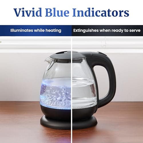 Elite Gourmet EKT1001 Electric 1.0L BPA-Free 1100W Glass Kettle Cordless 360° Base, Stylish Blue LED Interior, Handy Auto Shut-Off Function – Quickly Boil Water For Tea & More, Black 5