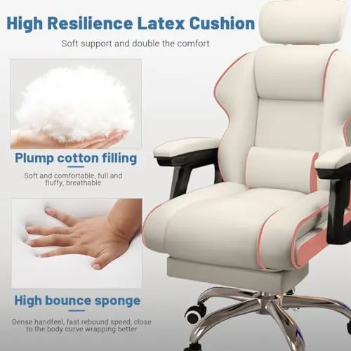 XUEGW Executive Computer Chair Home Office Desk Chair,Adjustable Angle, Ergonomic Adjustable Height PU Leather Chairs with Cushions Armrest for Long Time Seating-High Office Chair with Footrest 7