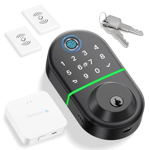 Keyless Entry WiFi Smart Deadbolt - Keyless Entry Fingerprint Door Lock - Come with WiFi Gateway Remote Control - Electronic Deadbolt for Front Door - Digital Code Lock - Generate Code Remotely