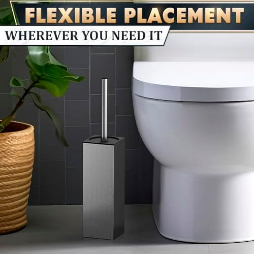 Silver Toilet Brush and Holder Set Stainless Steel – Square Design Toilet Bowl Brush and Holder, Rust, Corrosion & Scratch Resistant with Splash Protection, for Efficient Cleaning and Neat Storage 9