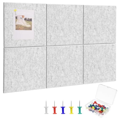 Large Cork Board 36" x 24", 6 Pack Felt Bulletin Board with 30 Pushpins, Cork Boards Alternative with Self-Adhesive Strips, Felt Wall Tiles Pin Boards for Walls Office Home School Decor-Light Gray