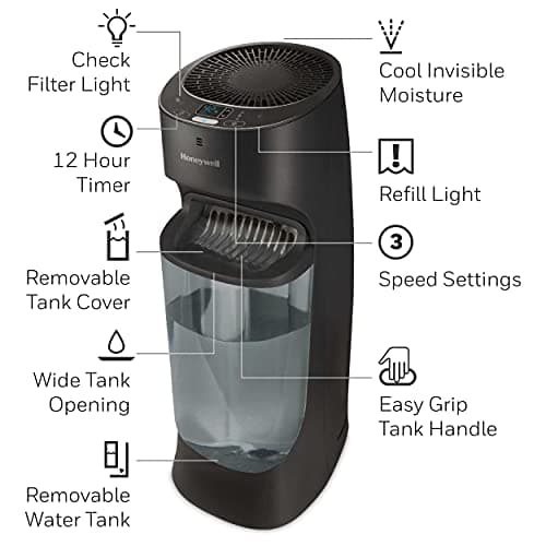 Honeywell Top Fill Tower Humidifier, Digital Humidistat, Black – Cool Mist Humidifiers for Bedroom, Home or Office with Space-Saving Tower Design 7
