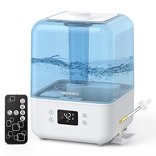 MORENTO 4.5L Top Fill Cool Mist Humidifier for Bedroom, Large Room, Home with 360 Nozzle, Auto Shut-Off, Humidity Setting, 50Hrs Runtime, Night Light, White
