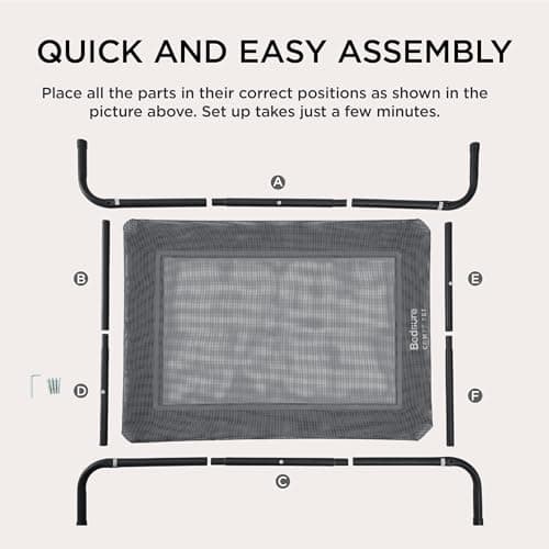 Bedsure Outdoor Elevated Dog Bed Large Sized Dog, Portable Indoor & Outdoor Cooling Raised Cot Pet Hammock Bed with Skid-Resistant Feet, Frame with Breathable Mesh, Grey, 49 inches 6