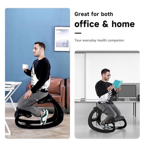 Adjustable Kneeling Chair, Wooden Ergonomic Chair Knee Chair Posture Chair - Improve Your Posture with an Angled Seat for Home,Office (Cylindrical Black) 7