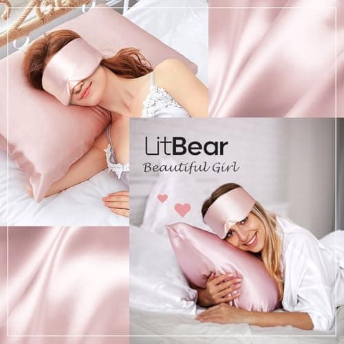 LitBear Silk Sleep Mask for Side Sleeper, Eye Mask Sleeping for Women Men 100% 22 Momme Pure Mulberry Silk, Face-Hugging Padded Eye Cover for Sleeping with Adjustable Band (Pink) 5